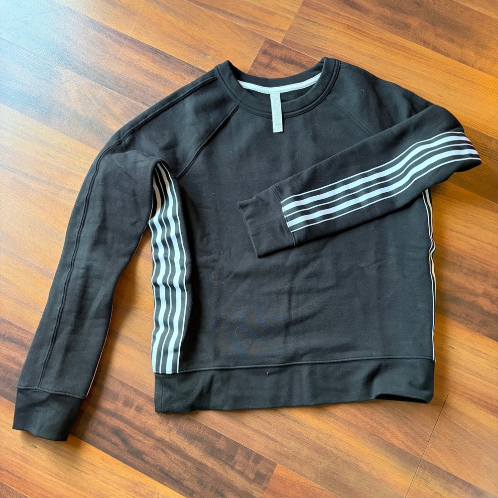 Athleta Black Crew Neck Sweatshirt with White Stripes Size‎ XXS
